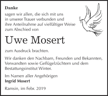 Traueranzeige von Uwe Mosert von WVG - Wochenspiegel Bitterfeld