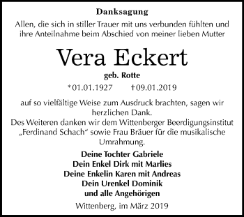 Traueranzeige von Vera Eckert von Mitteldeutsche Zeitung