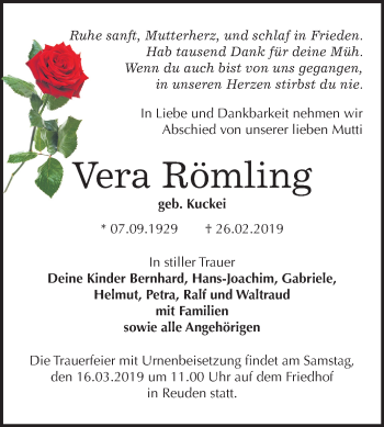 Traueranzeige von Vera Römling von Mitteldeutsche Zeitung