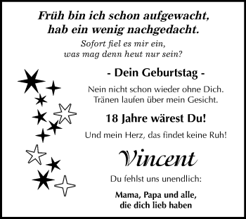Traueranzeige von Vincent  von Mitteldeutsche Zeitung Aschersleben