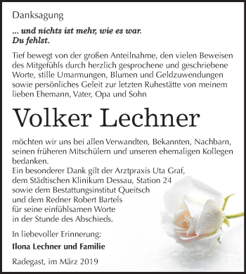 Traueranzeige von Volker Lechner von Mitteldeutsche Zeitung