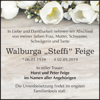 Traueranzeige von Walburga Feige von Mitteldeutsche Zeitung