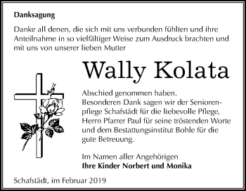 Traueranzeige von Wally Kolata von Mitteldeutsche Zeitung