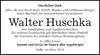 Traueranzeige von Walter Huschka von Mitteldeutsche Zeitung Halle/Saalkreis