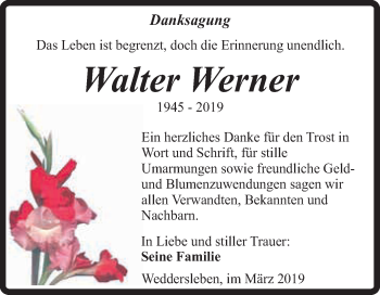 Traueranzeige von Walter Werner von Super Sonntag Quedlinburg