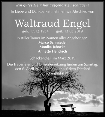 Traueranzeige von Waltraud Engel von Mitteldeutsche Zeitung Aschersleben