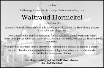 Traueranzeige von Waltraud Hornickel von Mitteldeutsche Zeitung