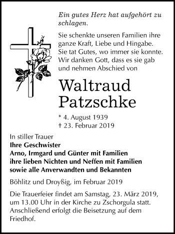 Traueranzeige von Waltraud Patzschke von Mitteldeutsche Zeitung