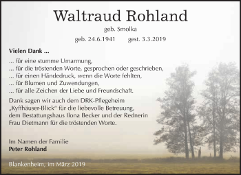 Traueranzeige von Waltraud Rohland von WVG - Wochenspiegel SGH