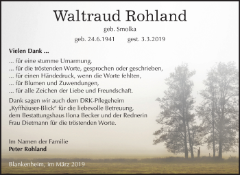 Traueranzeige von Waltraud Rohland von Mitteldeutsche Zeitung Sangerhausen