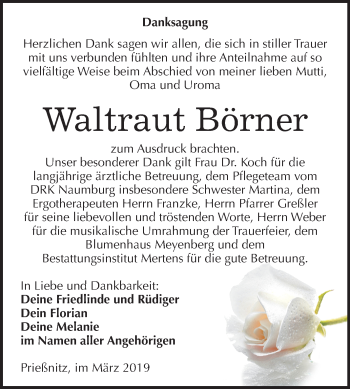 Traueranzeige von Waltraut Börner von Mitteldeutsche Zeitung