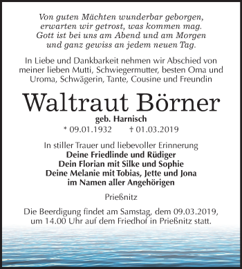 Traueranzeige von Waltraut Börner von Mitteldeutsche Zeitung