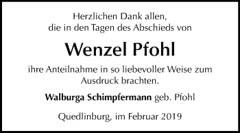 Traueranzeige von Wenzel Pfohl von Mitteldeutsche Zeitung Merseburg/Querfurt