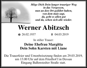 Traueranzeige von Werner Abitzsch von Mitteldeutsche Zeitung Dessau-Roßlau