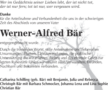 Traueranzeige von Werner-Alfred Bär von Super Sonntag Wittenberg
