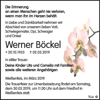 Traueranzeige von Werner Böckel von Mitteldeutsche Zeitung Weißenfels