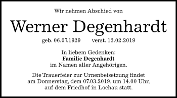 Traueranzeige von Werner Degenhardt von Mitteldeutsche Zeitung