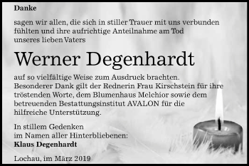 Traueranzeige von Werner Degenhardt von WVG - Wochenspiegel Merseburg