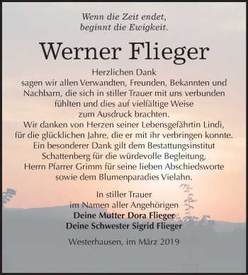 Traueranzeige von Werner Flieger von Mitteldeutsche Zeitung Quedlinburg