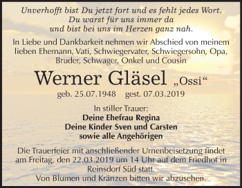 Traueranzeige von Werner Gläsel von Mitteldeutsche Zeitung