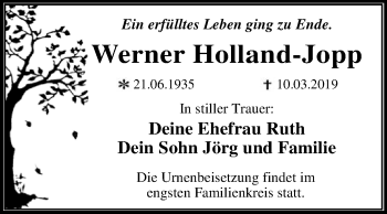 Traueranzeige von Werner Holland-Jopp von WVG - Wochenspiegel Dessau / Köthen