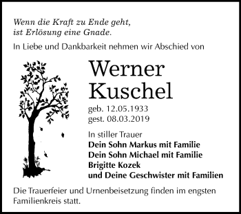 Traueranzeige von Werner Kuschel von Mitteldeutsche Zeitung