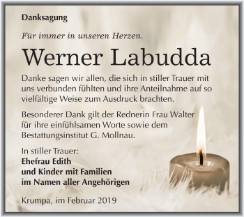 Traueranzeige von Werner Labudda von Mitteldeutsche Zeitung Merseburg/Querfurt