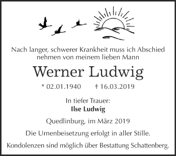 Traueranzeige von Werner Ludwig von Super Sonntag Quedlinburg