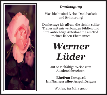 Traueranzeige von Werner Lüder von Mitteldeutsche Zeitung Bitterfeld