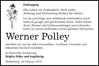 Traueranzeige von Werner Polley von WVG - Wochenspiegel Wittenberg