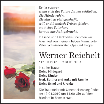 Traueranzeige von Werner Reichelt von Mitteldeutsche Zeitung Bitterfeld