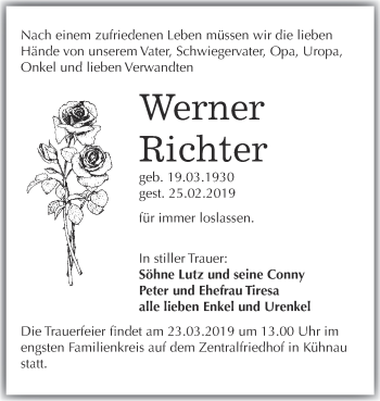 Traueranzeige von Werner Richter von WVG - Wochenspiegel Dessau / Köthen
