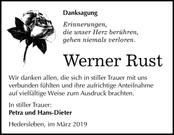 Traueranzeige von Werner Rust von Mitteldeutsche Zeitung Quedlinburg