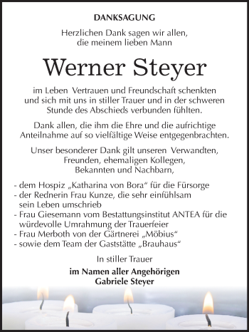 Traueranzeige von Werner Steyer von Mitteldeutsche Zeitung