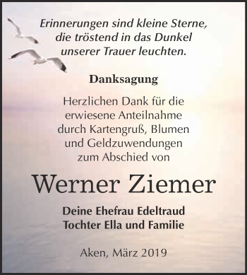 Traueranzeige von Werner Ziemer von WVG - Wochenspiegel Dessau / Köthen