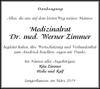 Traueranzeige von Werner Zimmer von Super Sonntag SGH Mansf. Land