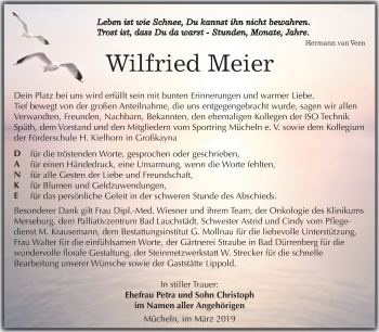 Traueranzeige von Wilfried Meier von Mitteldeutsche Zeitung Merseburg/Querfurt