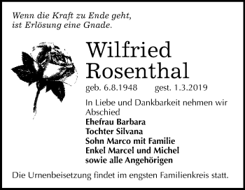 Traueranzeige von Wilfried Rosenthal von WVG - Wochenspiegel NMB / WSF / ZTZ