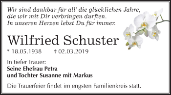 Traueranzeige von Wilfried Schuster von Mitteldeutsche Zeitung Halle/Saalkreis