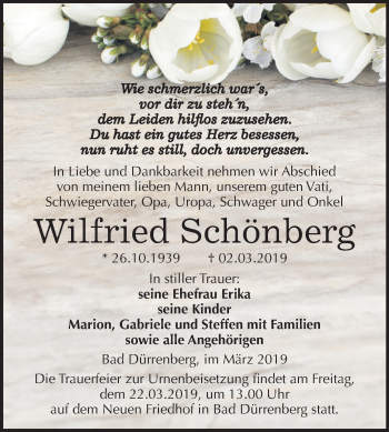 Traueranzeige von Wilfried Schönberg von Mitteldeutsche Zeitung Merseburg/Querfurt