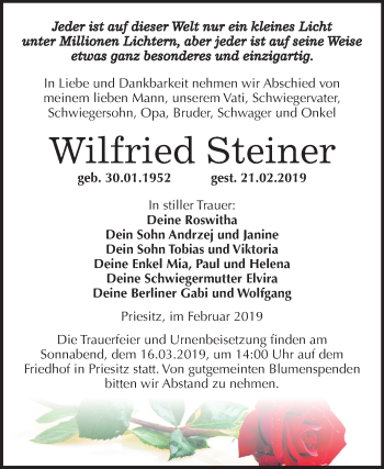 Traueranzeige von Wilfried Steiner von Mitteldeutsche Zeitung
