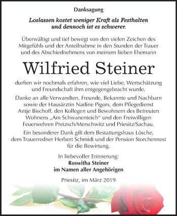 Traueranzeige von Wilfried Steiner von Mitteldeutsche Zeitung