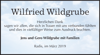 Traueranzeige von Wilfried Wildgrube von Mitteldeutsche Zeitung