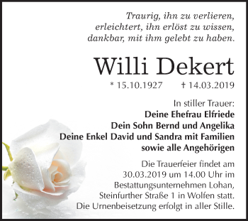 Traueranzeige von Willi Dekert von Mitteldeutsche Zeitung Bitterfeld