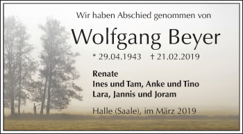 Traueranzeige von Wolfgang Beyer von Mitteldeutsche Zeitung Halle/Saalkreis