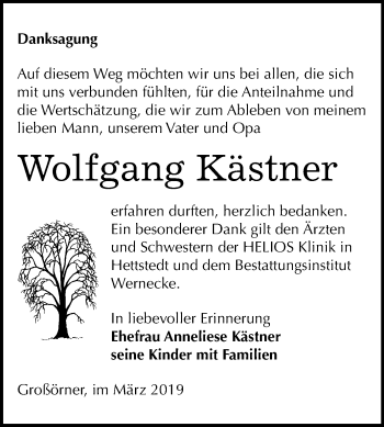 Traueranzeige von Wolfgang Kästner von Mitteldeutsche Zeitung