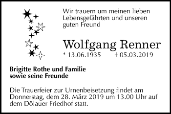 Traueranzeige von Wolfgang Renner von Mitteldeutsche Zeitung Halle/Saalkreis
