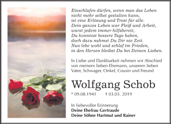Traueranzeige von Wolfgang Schob von Mitteldeutsche Zeitung Halle/Saalkreis