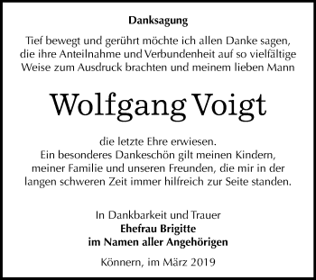 Traueranzeige von Wolfgang Voigt von Mitteldeutsche Zeitung Bernburg