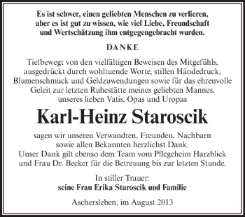 Traueranzeige von Karl-Heinz Staroscik von Super Sonntag